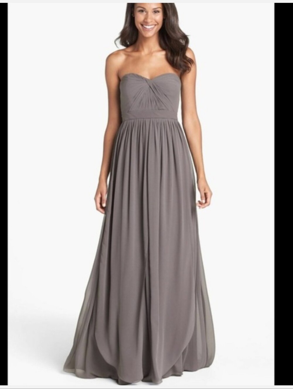 Jenny Yoo Aiden Bridesmaid Dress Strapless Grey Chiffon Gown Size 2